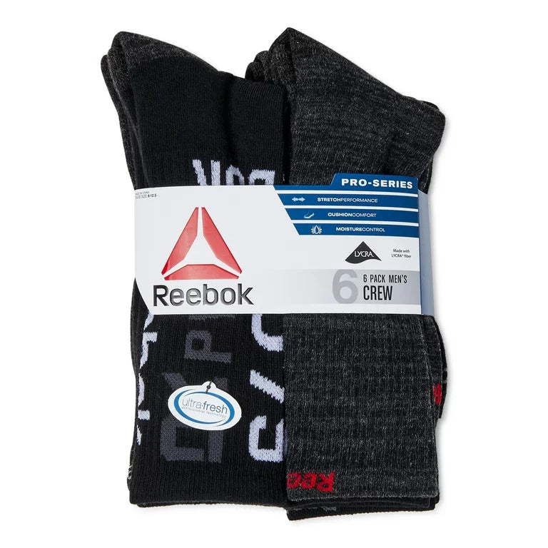 Reebok Men's Pro-Series Crew Socks - BLACK/RED, 6-Pack